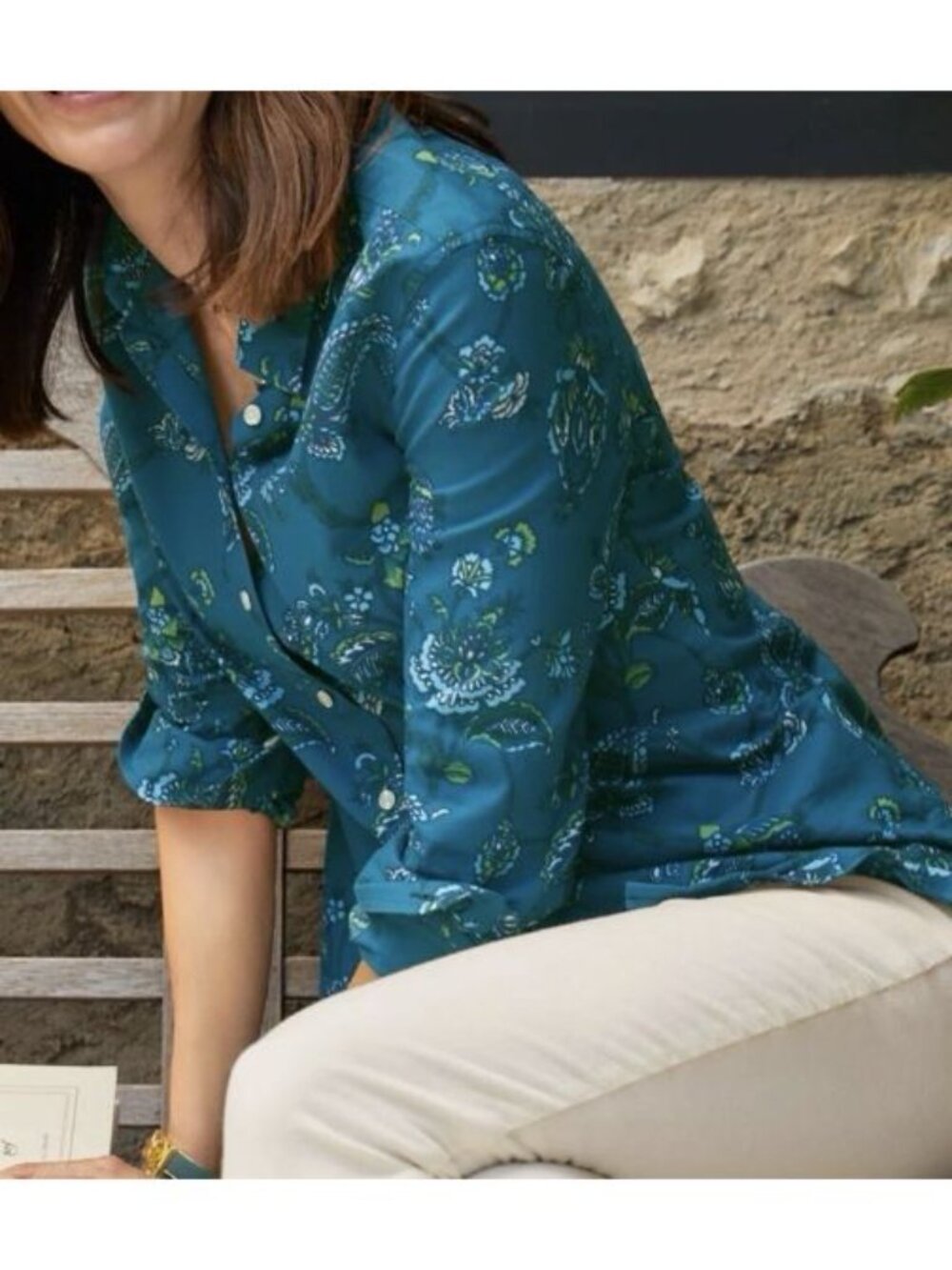Talbots Button Front Shirt Women’s 3X Blue Green Floral Long Sleeve Paisley Top